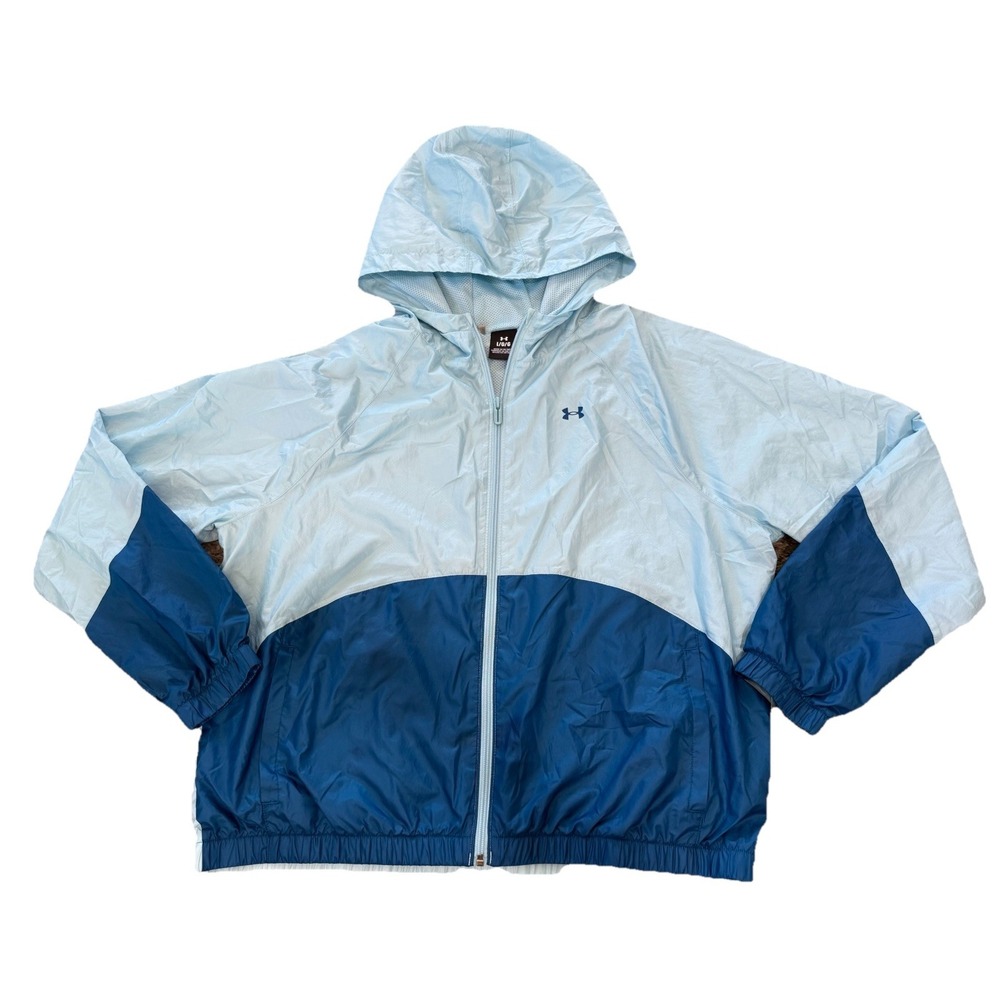 Under Armour Large Blue Hooded Windbreaker Jacket – Lightweight 90s Sport‎ Style